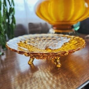 Vintage 1960’s L.E. Smith Amber Footed Bowl | Hobnail | Mid Century Glass